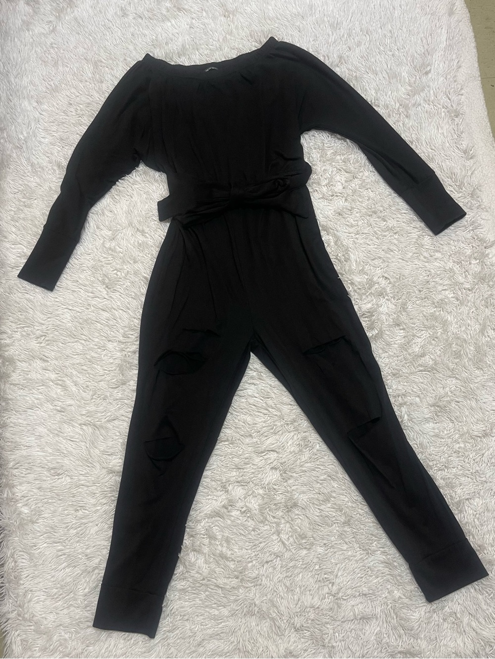 Women's Black Long-Sleeve Jumpsuit with Belt